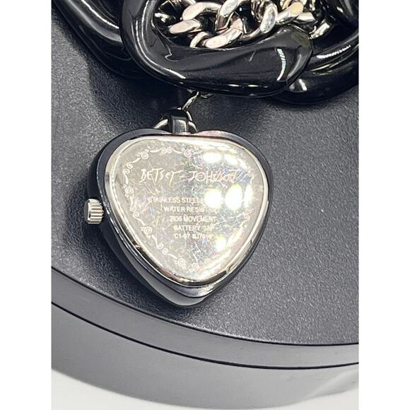 Betsey Johnson Vintage Black Puffy‎ 3D Heart Watch Chain Bracelet BJ7016 - Picture 8 of 10